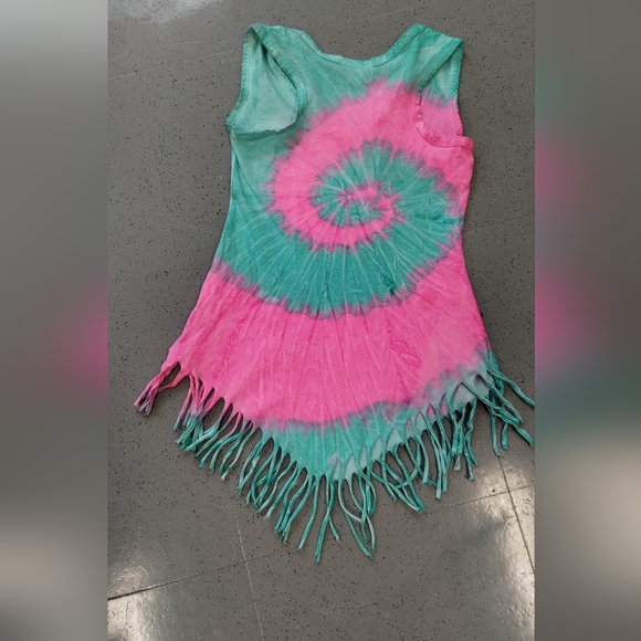 Happy Kids Virginia Beach Girls Neon tiedye sleeveless Fringe Tank Top Girl M - Picture 4 of 13